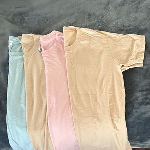Pastel Crew Neck Tee Bundle (4)- Mint, Beige, Pink, Cream(M)